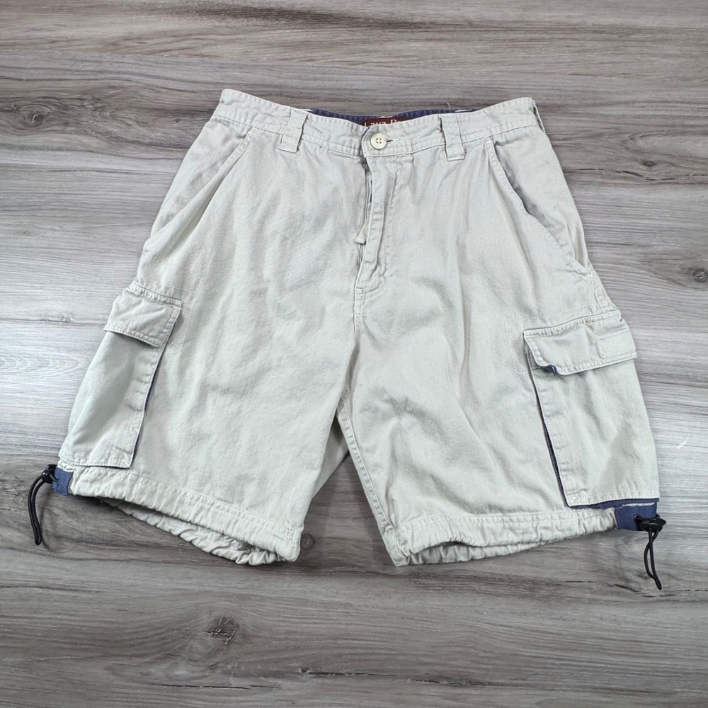 Lava Bay Sportswear Mens Khaki Cotton Cargo Shorts Size 32 Tan Utility Toggles‎
